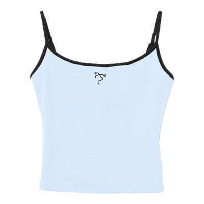 西町村屋蝴蝶结刺绣撞色吊带背心