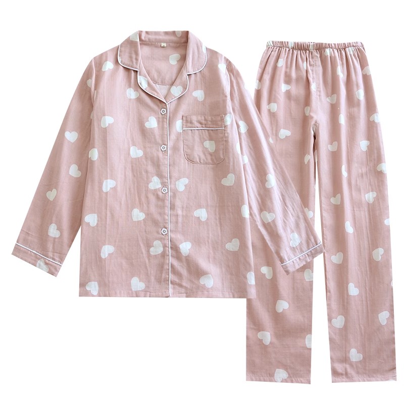 女纯棉双层睡衣春秋家居服