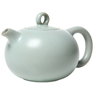 陆宝陶瓷天青汝窑茶具套组一壶六杯套装可养蝉翼开片收藏功夫茶具