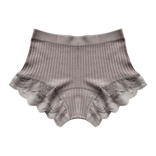 大小姐 出口日单 春夏薄款抗菌无缝一体蕾丝边中腰高弹竖条内裤女