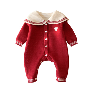 宝宝新年衣服冬季婴儿连体衣冬装加厚保暖小月龄外出服春节周岁服