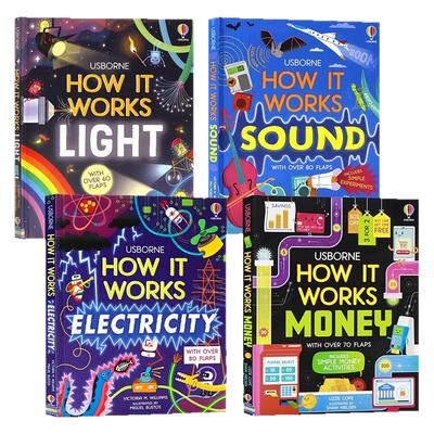 Usborne 电光的工作原理声音是如何传播的金钱是如何运转的6册 英文原版 How It Works Electricity/light/Sound/Money 纸板翻翻书
