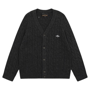 VIVIPUOOWD土星刺绣冬款加厚麻花针织开衫V领宽松慵懒风毛衣外套