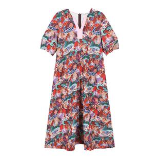 tanni春夏新款慵懒松弛感印花V领宽松显瘦长款连衣裙TO11DR014A