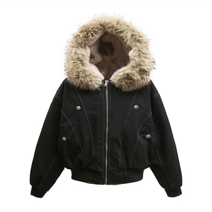 300斤大码女装胖mm黑色加厚棉服女冬季保暖复古时尚毛绒绒外套潮