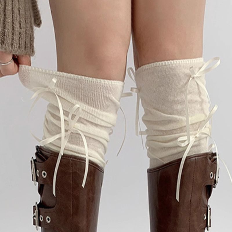 lolita蝴蝶结过膝袜子女春秋款长筒堆堆袜靴子夏季芭蕾风jk小腿袜