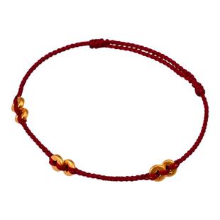 有求币应足金小克重黄金钱币本命年红绳手链细手绳生日新年礼物女