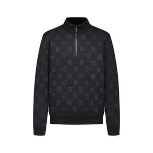 【易打理】比音勒芬秋冬季男士复古菱形格满印半拉链立领羊毛衫