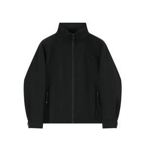 【LLEXP】鹅绒服羊毛混纺夹克立领短款羽绒服男黑色拉链外套百搭