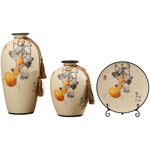 新中式古装国风玄关客厅电视柜茶室摆件花瓶新家家居装饰品三件套