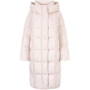 衣香丽影粉色立领连帽羽绒服女长款2025年冬装新款新国标保暖外套