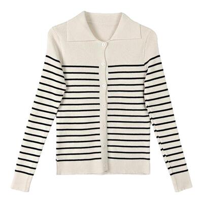 白鹿同款条纹针织衫开衫上衣女