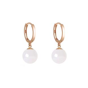 天然和田白玉羊脂玉圆圈耳环18K金耳饰女款法式气质耳坠黄金耳扣