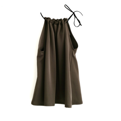 光感皮绳精致立体收褶削肩背心