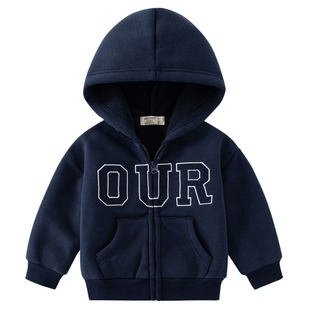 男童连帽加绒外套秋冬款2025新款童装男孩帅气男宝宝衣服儿童上衣