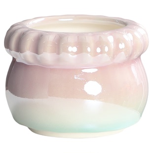 新款多肉花盆陶瓷家用小号可爱粗陶盆高颜值圆口麻花边渐变绿植盆