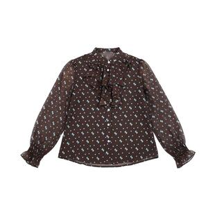 Basic House/百家好黑色波点荷叶边雪纺衫女2026春季新款气质小衫