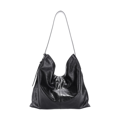 BAMPO半坡头层牛皮大容量单肩包