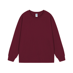 400g新疆棉重磅纯棉长袖T恤男秋冬季宽松圆领卫衣加厚纯色打底衫