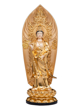 树脂贴金娑婆三圣佛像祝福摆件