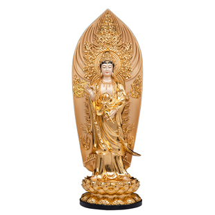 树脂贴金娑婆三圣佛像站莲释迦佛观世音菩萨地藏王佛像祝福摆件