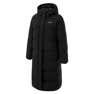 adidas阿迪达斯长款羽绒服连帽冬季新款鸭绒过膝黑色外套女JW1686