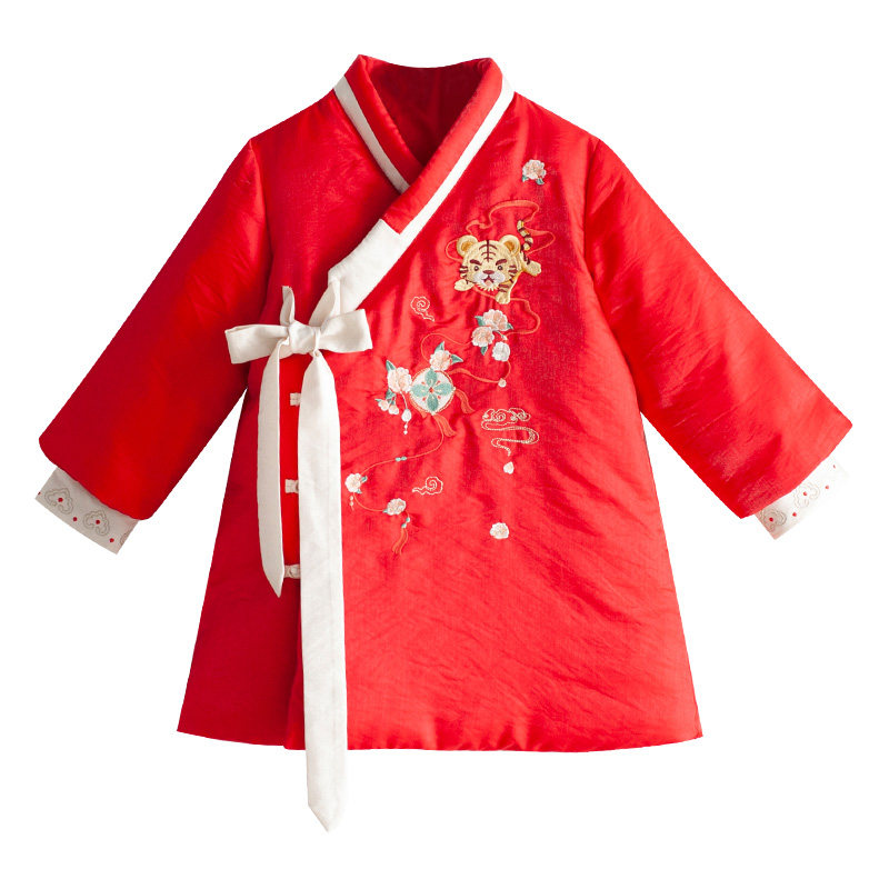 儿童汉服女冬刺绣棉服中长款外套