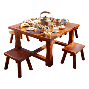 家庭围炉煮茶桌子餐厅火锅餐饮店新款实木桌椅组合商用网红烧烤桌