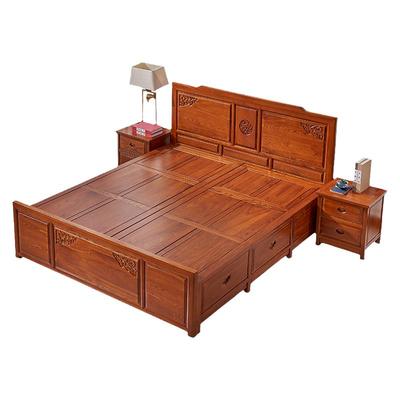 榆木双人床新中式箱体全实木床