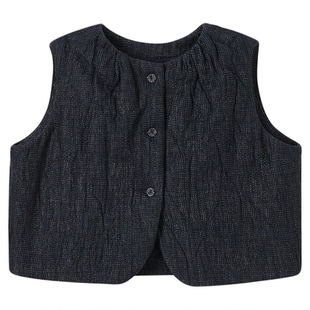 允儿妈女童小众冬季棉麻夹棉马甲半身裙套装儿童加厚背心女孩短裙