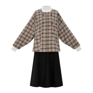 【观止织造｜橡果】唐制圆领袄交窬裙毛呢格子大衣日常秋冬汉服