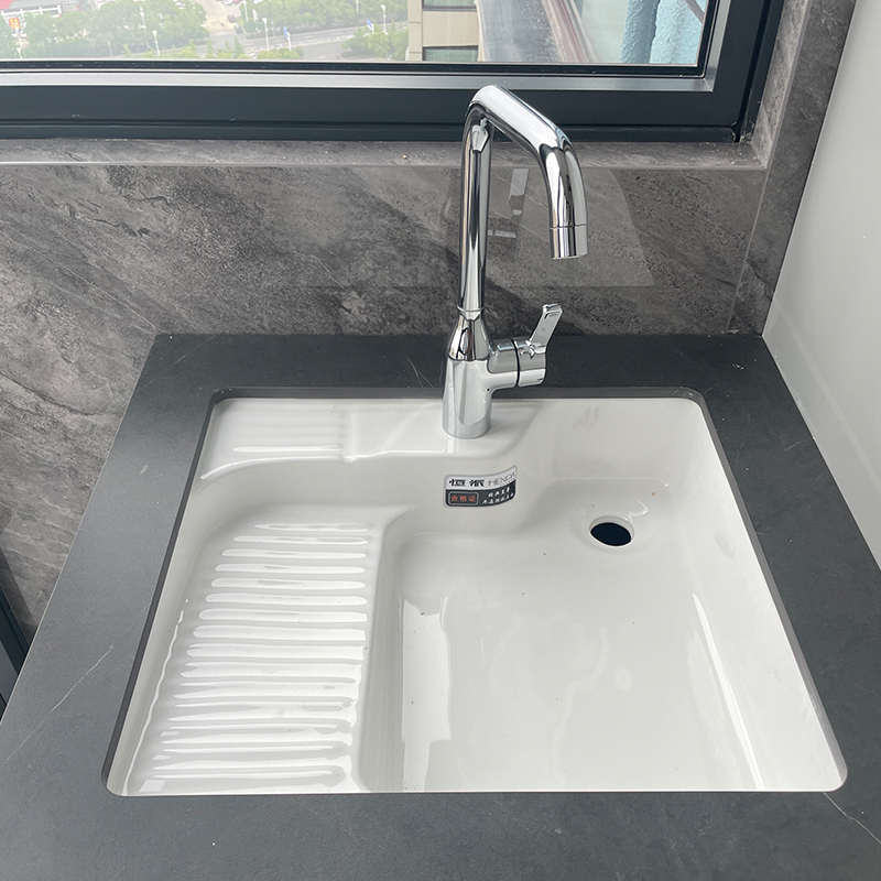 洗衣台下带搓衣板左右陶瓷一体式洗衣台盆超薄可置洗衣机上阳台盆