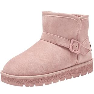 大东雪地靴女鞋冬季简约保暖长毛绒套脚平底短靴鞋1753