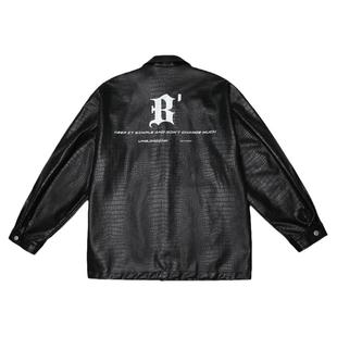 BJHG不计后果鳄鱼纹理PU皮衣外套男款冬季潮牌美式复古工装夹克女