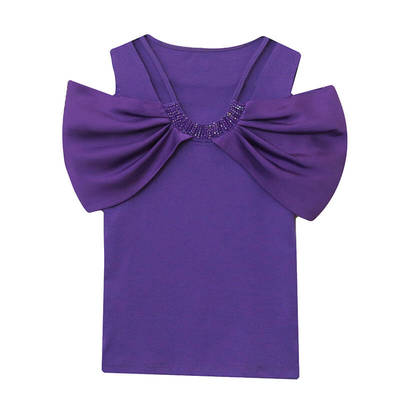 性感露肩拼色钉珠短袖T恤女