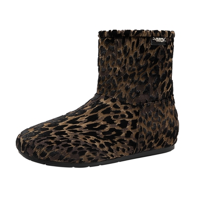 MIO米奥时尚雪地靴2025冬季新款圆头平底豹纹保暖舒适短筒女靴子