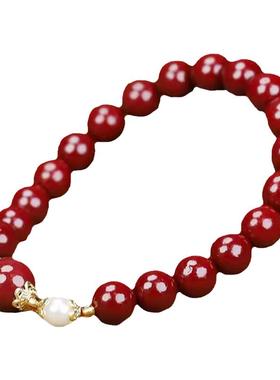天然正品辰砂朱砂手串珍珠本命年转运珠手链女高含量朱砂手饰礼物