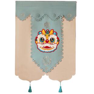 禧策国潮醒狮门帘隔断帘新中式布艺半帘新年装饰帘子家用遮挡帘子