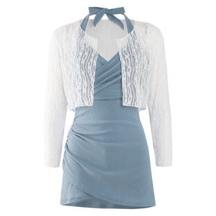 DK泳衣女款2025新款连体裙式保守长袖带开衫遮肚显瘦高级感泡温泉