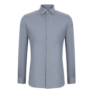 BONI/堡尼春夏新品商务灰绿色衬衣羊毛混纺休闲长袖衬衫GO645522B