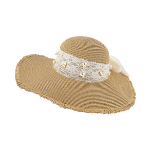大头围蕾丝蝴蝶结草帽女夏海边沙滩度假太阳帽子大帽檐遮阳防晒帽