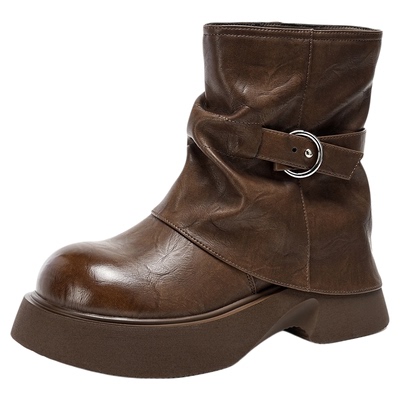 千百度厚底短靴百搭高跟裤管靴