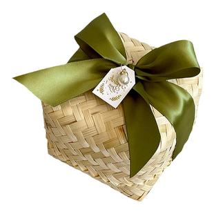 手工编织篮礼盒森系带盖竹筐编织收纳盒藤编禮盒正方形伴手礼竹篮