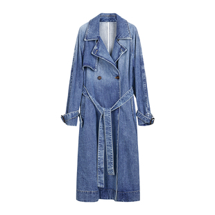 CROWNLESS未冕美式复古进口牛仔重漂水洗雪花松弛廓形牛仔长风衣