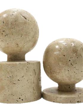 创意几何黄洞石桌面摆件侘寂风样板房客厅装饰高级感天然石工艺品