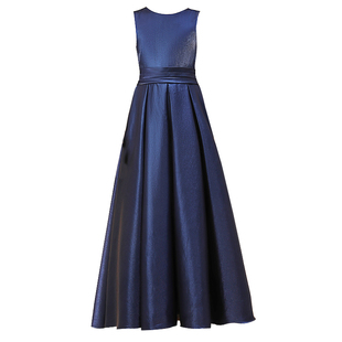 女童长款钢琴演出服儿童藏青色乐团合唱礼服裙小主持人公主裙简约