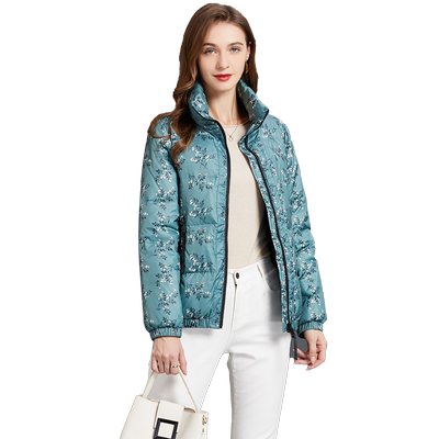 时尚青绿印花羽绒服保暖短款外套