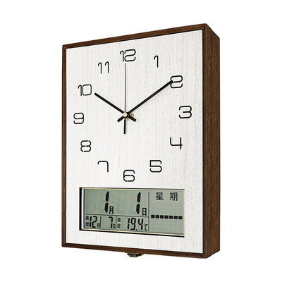 汉时方形双面万年历实木客厅挂钟