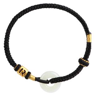 和田玉黄金手链男士足金999手工编织红绳小克重字母转运珠女手绳