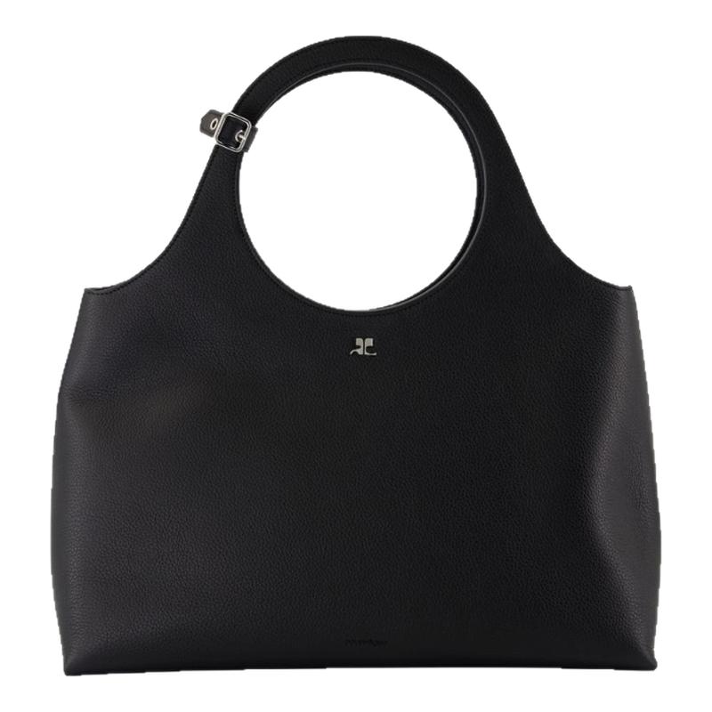 Courreges Large Holy Day 皮质手提肩背包 黑色